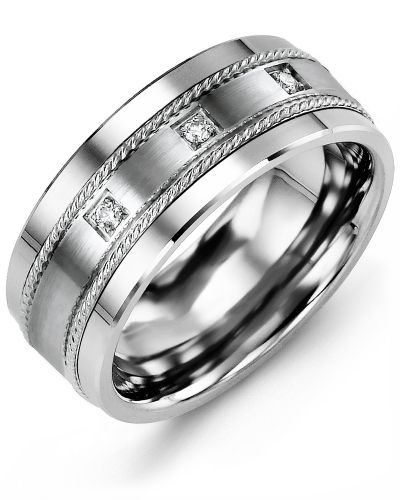 Madani Rope Design Spaced Diamond Wedding Ring MDQ910BW-6R Men's Wedding band