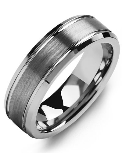 Madani Beveled Edges Brush Center Tungsten Wedding Ring MGP700TT Men's Wedding band