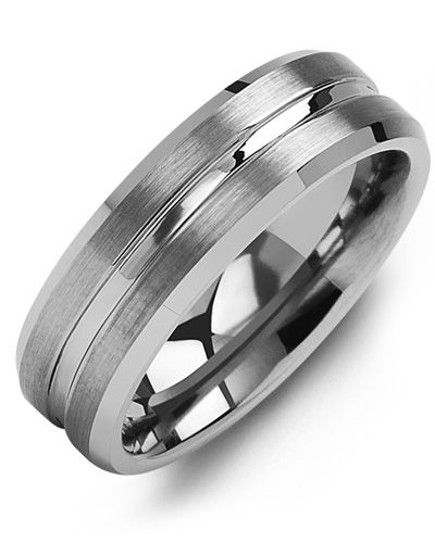 Madani Beveled Satin Polished Line Wedding Ring MGE700TT Men's Wedding band