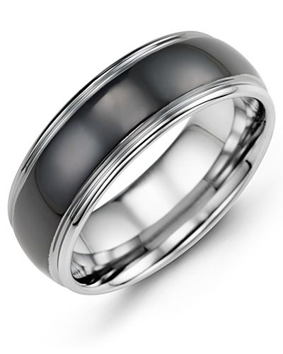 Madani Black Polished Dome Tungsten Wedding Ring Wedding band MGS800TT | La Maison Monaco