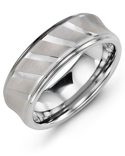 Madani Diagonal Polished Lines Tungsten Wedding Ring MGU800TT Men's Wedding band