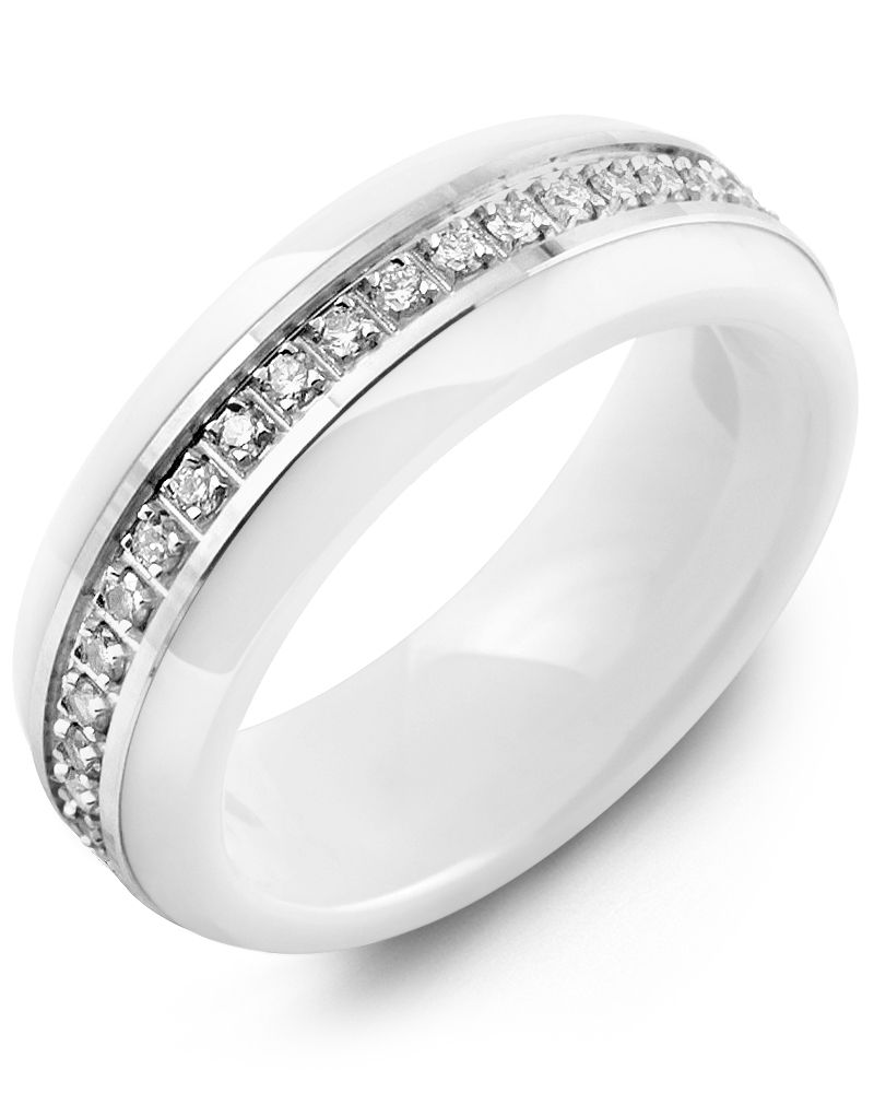 Madani Eternity Luna White Ceramic Diamond Wedding Ring MZA610IW-15R Women's Wedding band