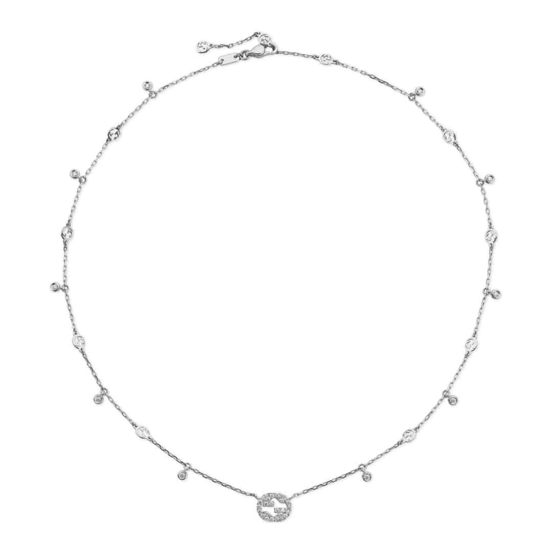 Gucci Fine Interlocking G Necklace in 18kt White Gold with Diamonds