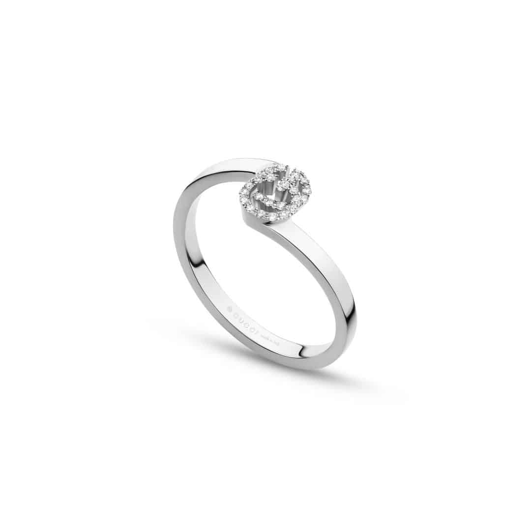 Gucci Fine GG Running Wide Ring in 18kt White Gold with Diamonds