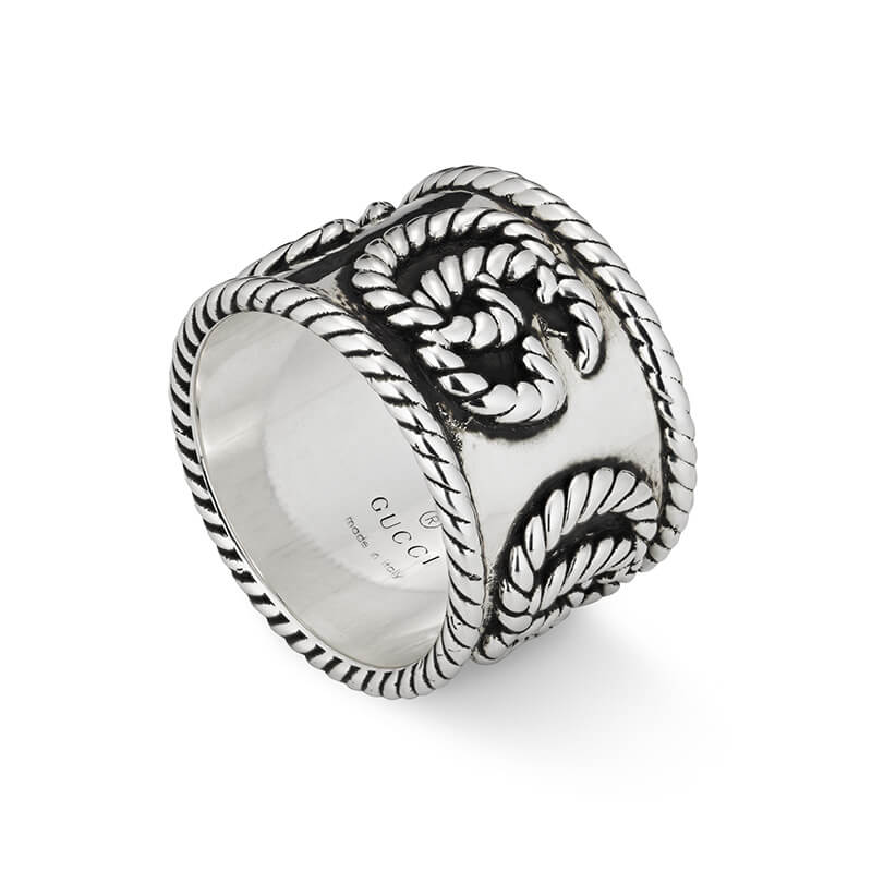 Gucci Silver GG Marmont YBC627753001 Unisex Fashion Ring