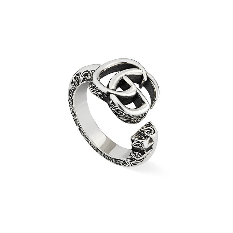 Gucci Silver GG Marmont YBC627760001 Unisex Fashion Ring